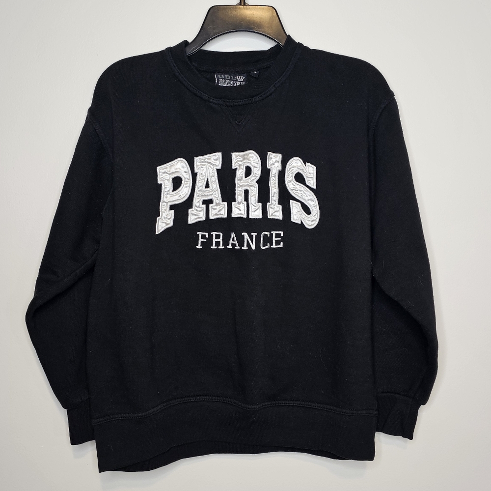 PARIS FRANCE Black Sweatshirt Baggy Loose Vintage Women's Small Top Pullover